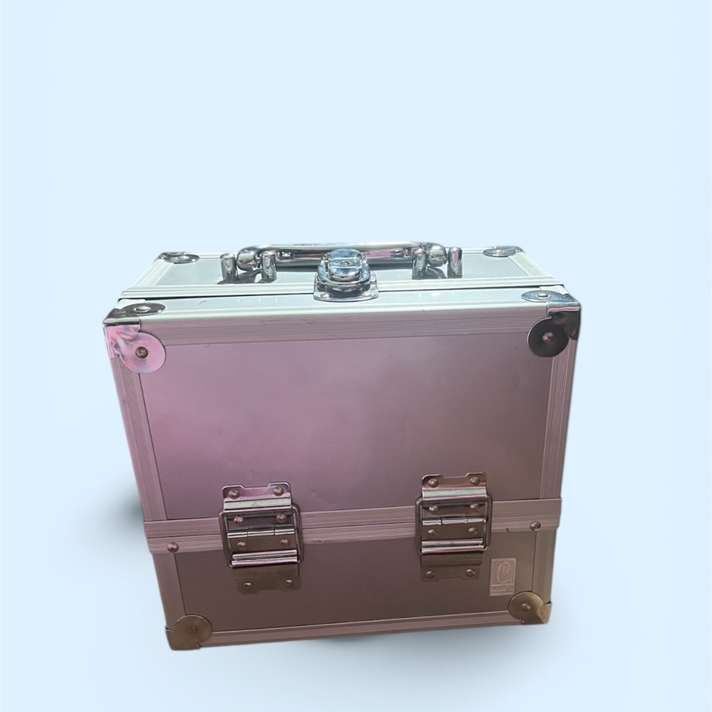Chic Silver and Pink Makeup Case